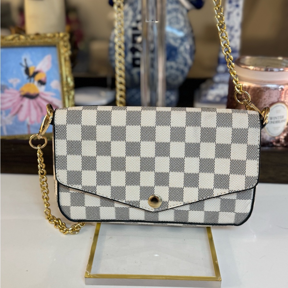 🤍🩶 CUTE FELICIE POCHETTE CHECK CREAM AND GRAY CROSSBODY BAG!